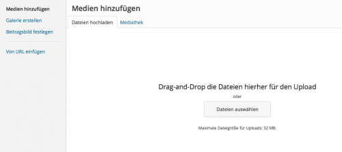 WP Mediathek - Upload Bereich.