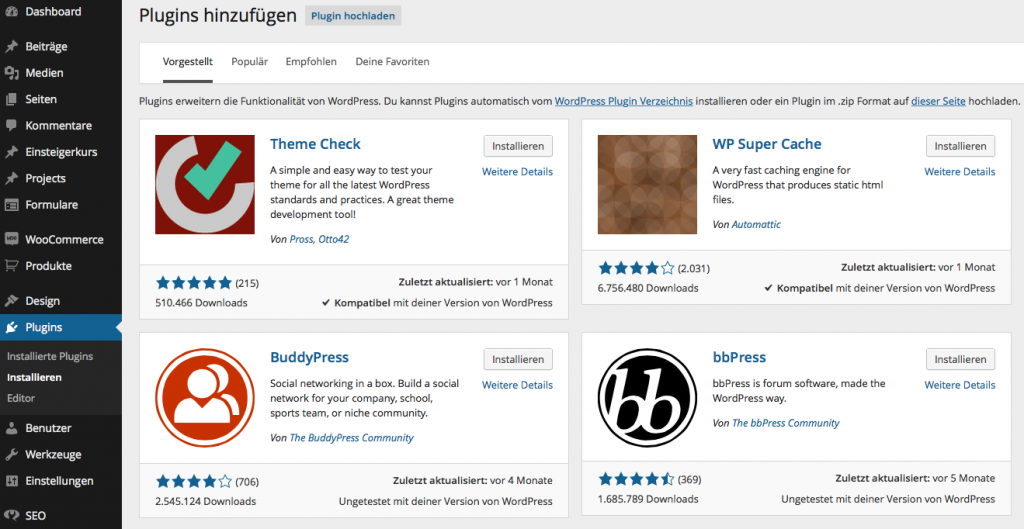 WP Plugins installieren