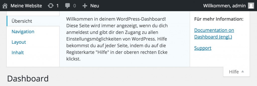 WordPress Hilfe-Bereich