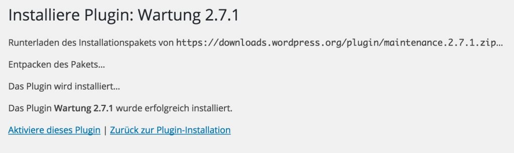 Abgeschlossene Installation eines WordPress Plugins