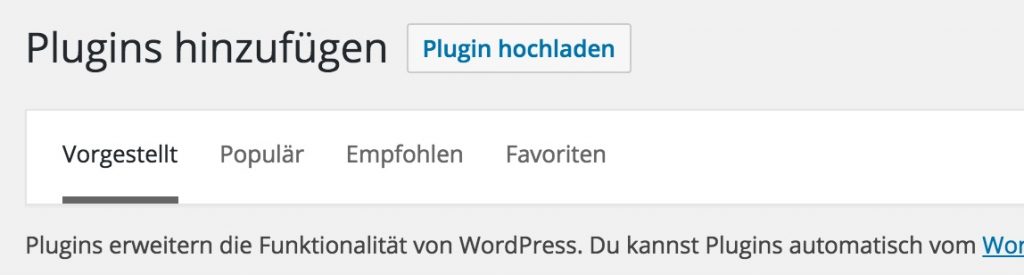 Link zum Hochladen eines Plugins in WordPress