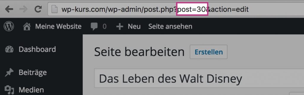 Adresszeile des Browsers zeigt ID einer Seite in WordPress