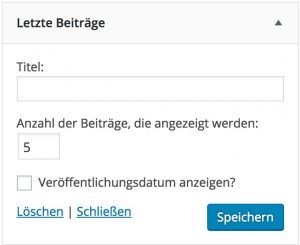 Einstellmöglichkeiten im Widget für die letzten Beiträage