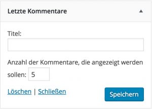 Einstellungsbereich für das Widget für letzte Kommentare