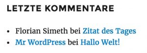 Auflistung der letzten Kommentare