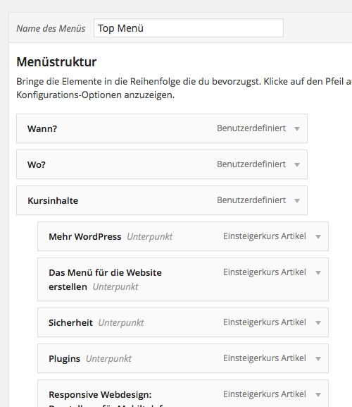 Menü per Drag & Drop ändern: Untermenüpunkte einfügen