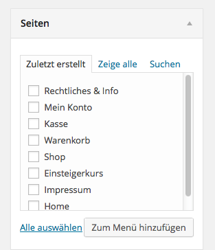 WP-Menü aus den erstellten Seiten generieren.