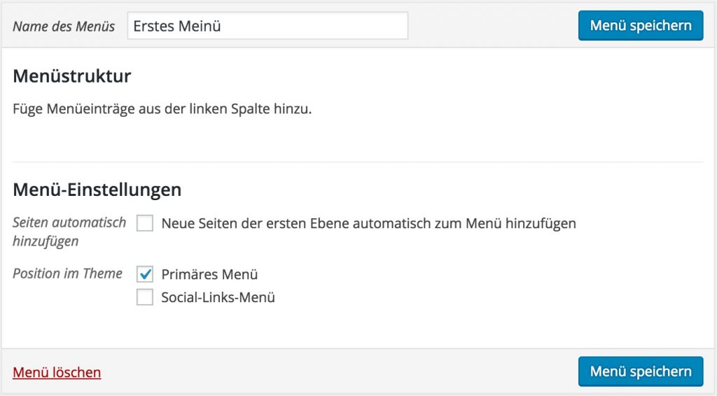 WordPress Menüeinstellungen