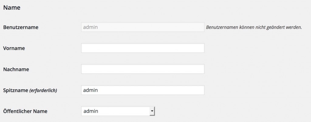 WordPress-Profileinstellungen: Name