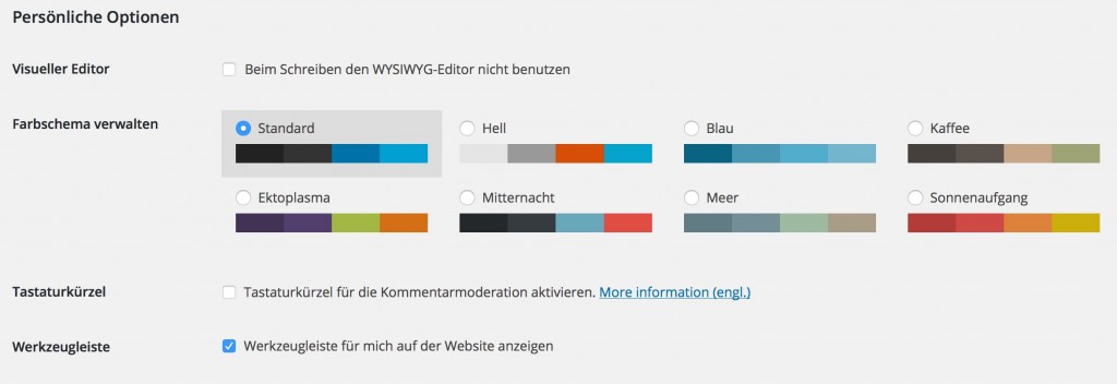 Erster Abschnitt des WordPress Profils