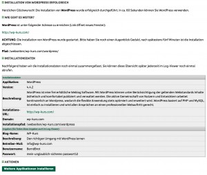 Zusammenfassung der WordPress-Installation bei DF