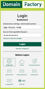 Login-Formular bei DomainFactory
