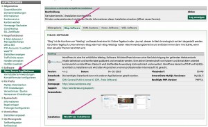 Ansicht bei DomainFactory zur 1-Klick-Installation von WordPress