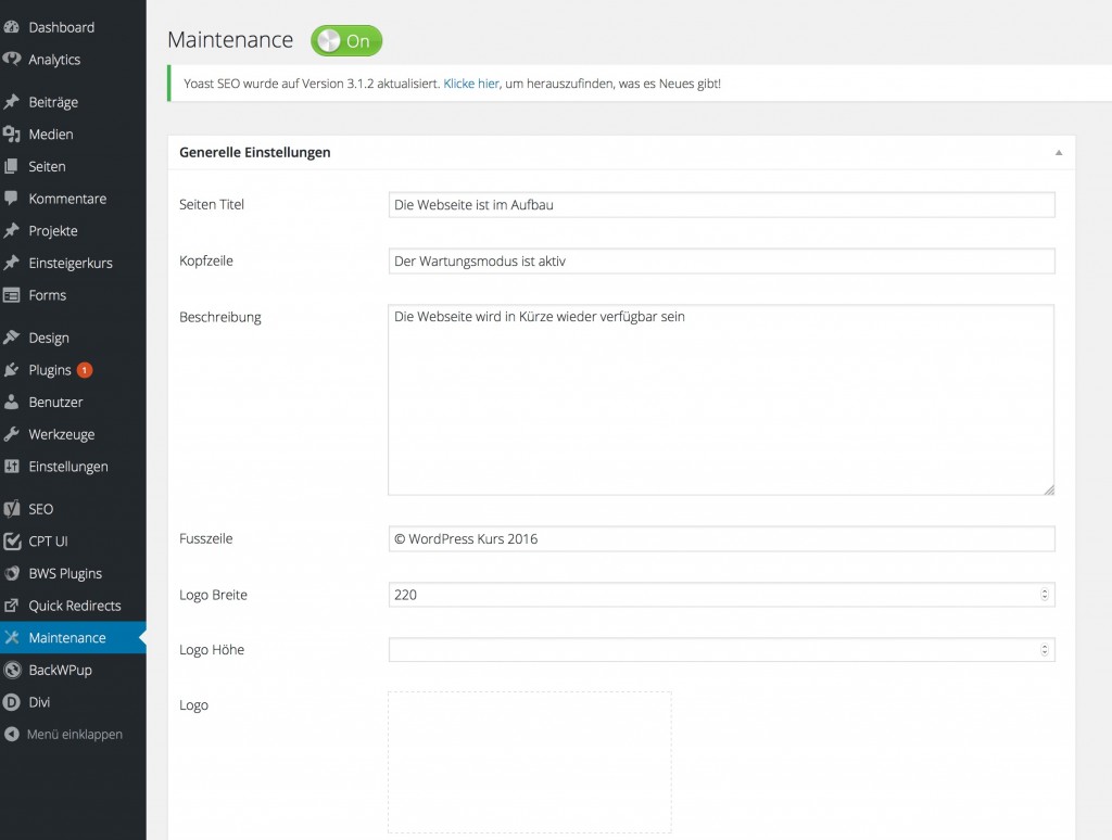 einstellunge-maintenance