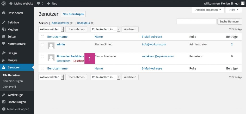 Übersicht über alle WordPress-Benutzer
