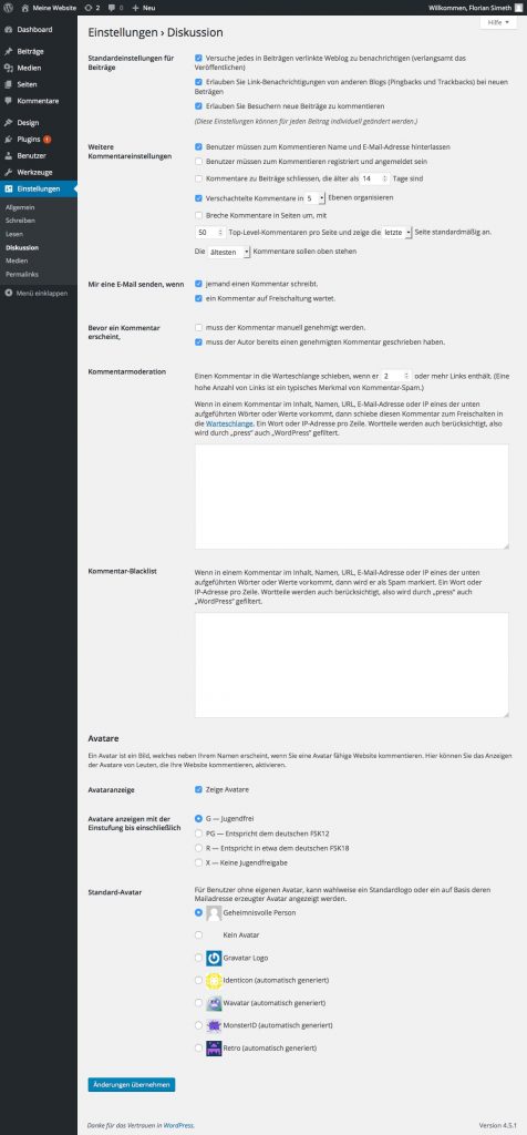 WordPress Diskussions-Einstellungen