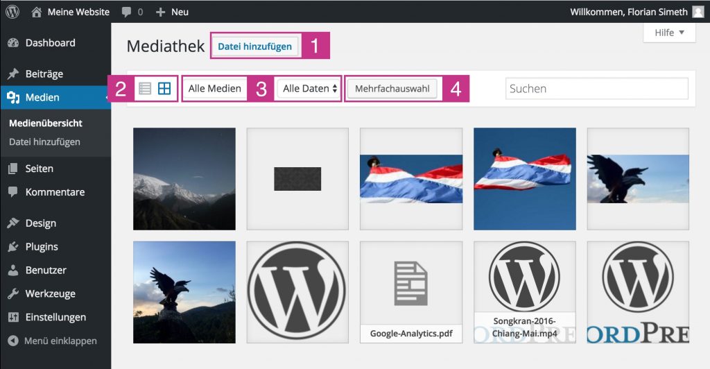 WordPress Medienübersicht