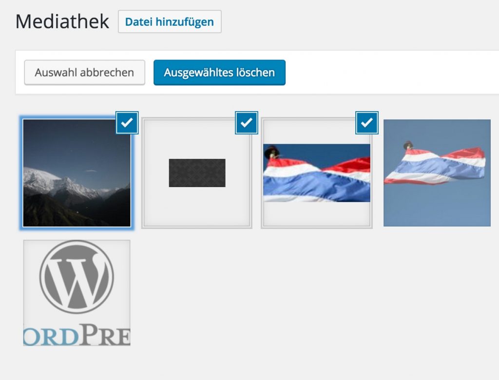 WordPress Mehrfachauswahl in der Medien-Raster-Ansicht