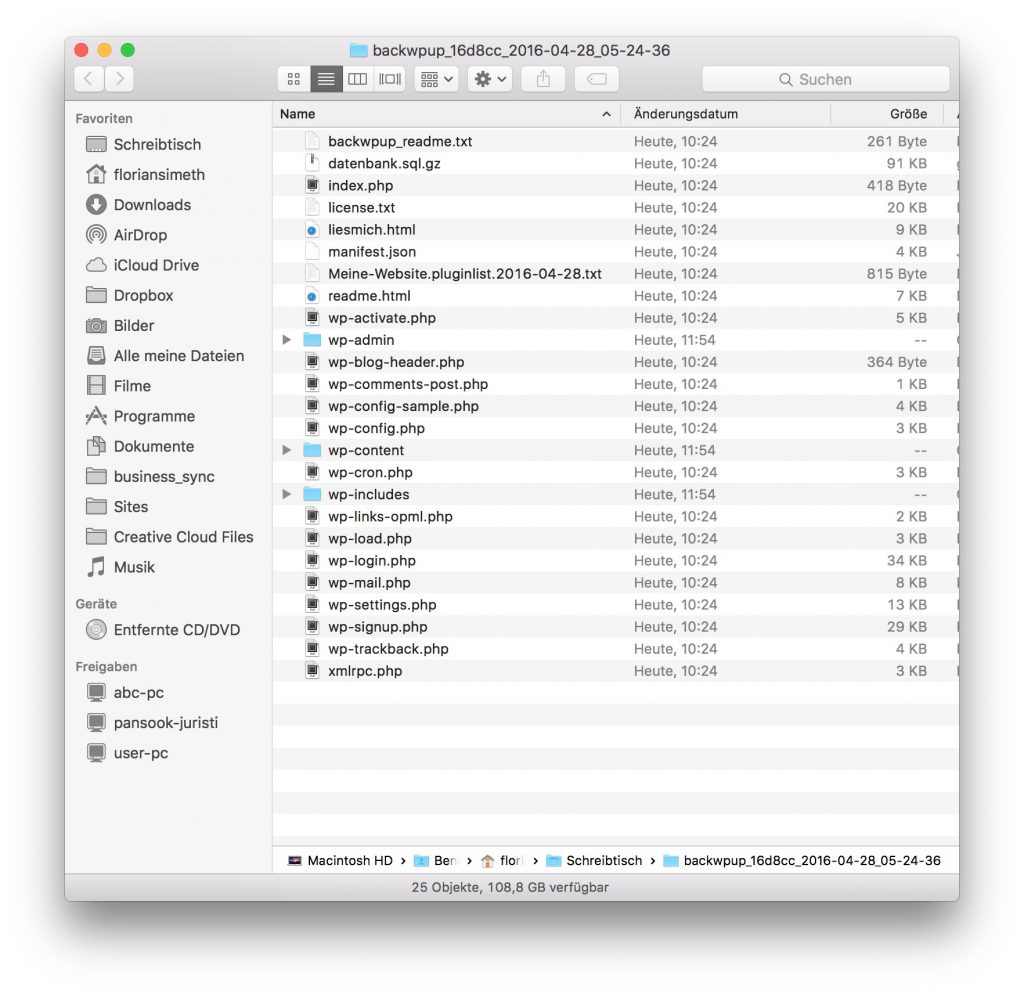 Entpacktes WordPress-Backup