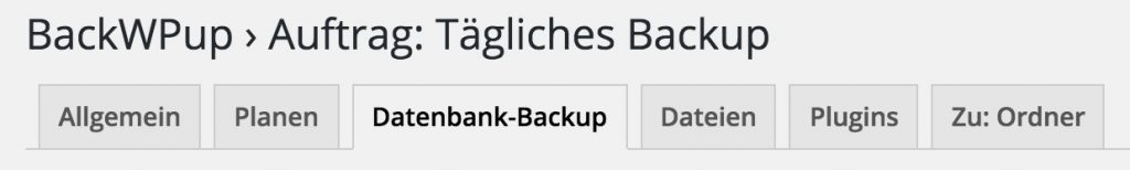 Tab für Datenbankbackups in BackWPup