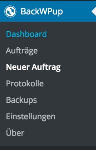 Menü des Plugins BackWPup