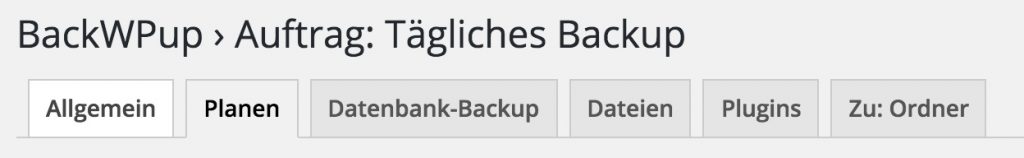 BackWPup Tab zur Planung