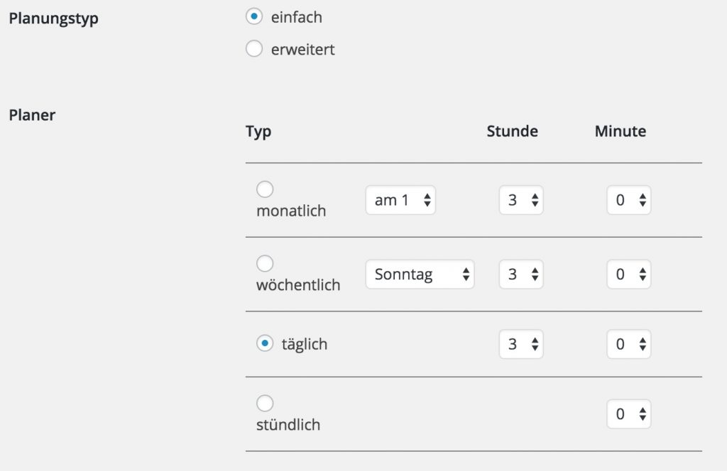 Einstellung des Cronjobs für BackWPup