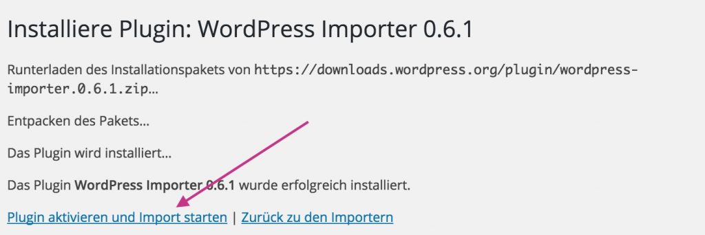 Installation des Importers abgeschlossen