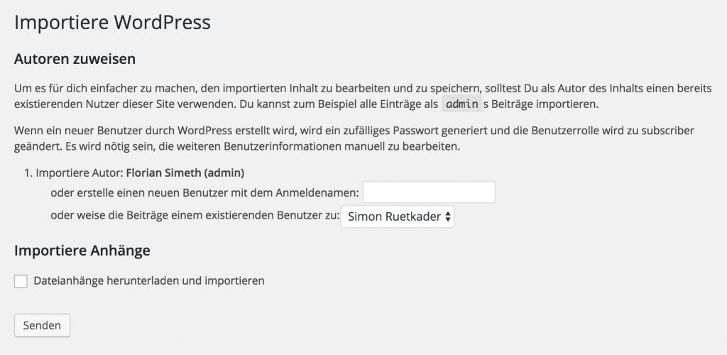 Hinweis von WordPress auf Konflikte während des Imports