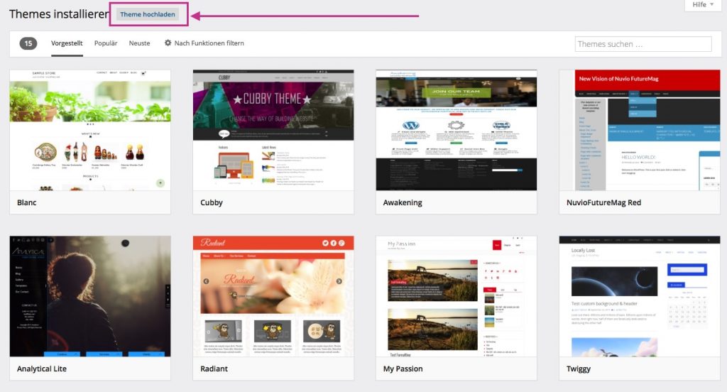 Button zum Hochladen von eigenen Themes