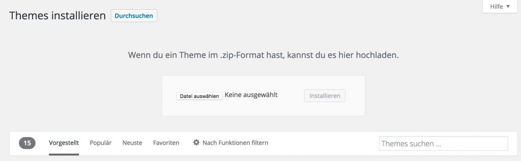 WordPress Formular zum Hochladen von Themes