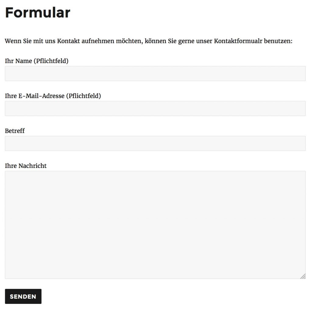Formular im Frontend mit aktiviertem TwentySixteen Theme