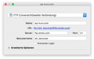 Das Cyberduck-Fenster zum Einrichten einer neuen Verbindung