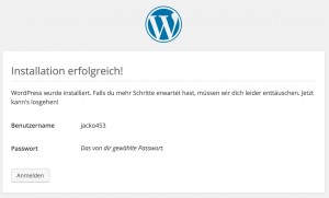 Die Erfolgsmeldung nach einer WordPress Installation